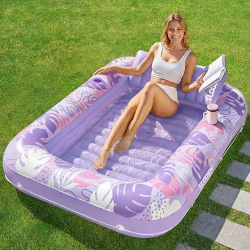 SLOOSH Pool Inflatable Tanning Lounger Float, 70 x 46 Pool Floats Adult with Pillow, 4 in 1 Suntan Tub Raft Floatie,Sunbathing Bed Lounge, L-Purple