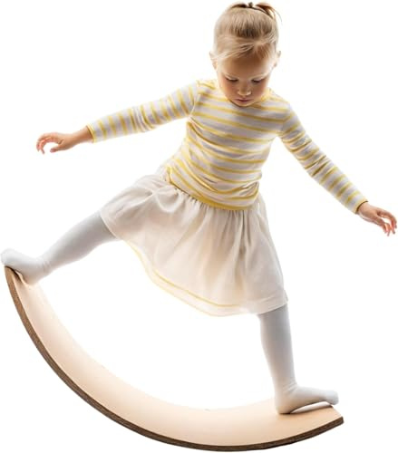 Giggle & Play 36 Wooden Balance Board – Natural Curvy Wobble Board for Kids, Toddlers & Adults, Montessori Rocker Toy, Yoga Trainer for Office, Home, Classroom Use