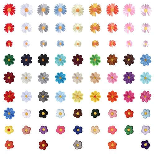 HTTDSLF 77 stycken blomlappar att stryka, stryka på på på jeans, hatt, diy-tillbehör, tusenskönor, blommor, strykbilder, broderade lappar, strykbilder för textilier
