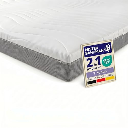 Mister Sandman Matelas ergonomique en mousse froide 7 zones - Dureté 3 (H3) - Matelas enroulable avec housse lavable - Certifié Oeko-Tex - Hauteur 13 cm (90 x 190)
