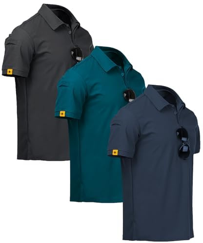 ZITY 3 Pack Polo Hombre Manga Corta Secado Rápido Transpirable Camiseta Hombre Polo Verano Casual Sport Camisa Regular Fit Golf Polo Shirts(XL Gris Oscuro Pato Oscuro Azul)