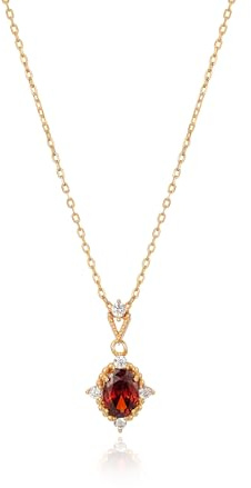 JaruJaru Elegant Oval Ruby Pendant Necklace, 18K Gold Plated Chain with Crystal Accents