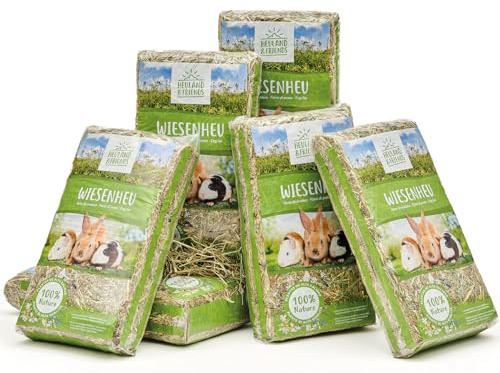 Heuland Wiesenheu 6X 1kg – für Kaninchen, Meerschweinchen & Hasen – naturbelassenes Premium-Heu aus artenreicher Wiese – sonnengetrocknet – hoher Rohfaseranteil – für Verdauung & Zahnabrieb