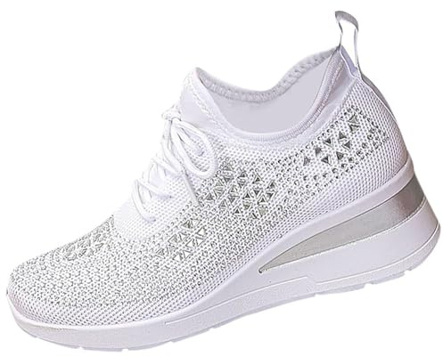 Yummsion Zapatillas de cuña para Mujer,Zapatillas con cuña Oculta,Zapatillas con Cordones Mujer Casual Tacón de Cuña,Transpirables,Cómodas,para Deportes,Entrenamiento,Ejercicio
