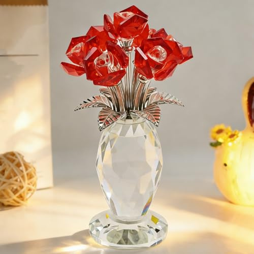 MospdyGear Ramo de rosas rojas de cristal, elegante decoración floral para el hogar, regalo romántico para novias y esposas