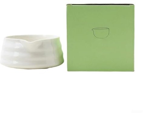 Ciotola in terracotta fatta a mano, set di ciotole per Matcha Chawan, 13 cm in terracotta con beccuccio per preparare e servire tè verde matcha nella cerimonia del tè (bianco)
