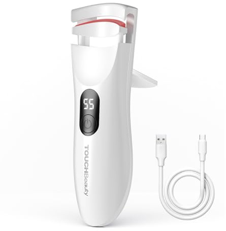 TOUCHBeauty Rizador de pestañas climatizado con indicador LED, rizador de pestañas eléctrico con 3 ajustes de temperatura, oscilación natural con silicona térmica, calentamiento rápido de 10 segundos