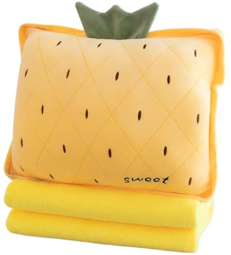 Takingup Manta de Almohada 3 en 1, Manta de Viaje de Fruta de piña rellena y Juego de Almohada de Felpa con Orificio para Calentar Las Manos para Viajes en avión