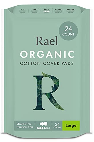 Rael Organic Cotton Cover Sanitary Towels - Heavy Absorbency, Ultra Thin Period Pads with Wings for Women, Unscented, Hypoallergenic, Vegan (Large, 24 Count)