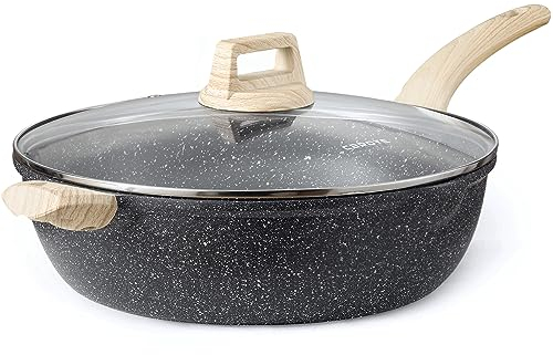 CAROTE Saute Pan with Lid, Non Stick Induction Deep Frying Pan with Lid, Stir-Fry Pan for All Hobs, 32cm/6 Litre