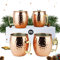 PG Moscow Mule Tassen, groß, 540 ml, Set mit 4 gehämmerten Bechern, Edelstahlfutter, reine Kupferbeschichtung, Griffe aus goldfarbenem Messing, 9,4 cm Durchmesser x 10,2 cm Höhe