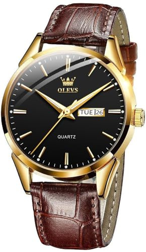 OLEVS Men Watch Leather Strap Classic Dress Large Face Analog Quartz Date Luminous Waterproof Gents Wrist Watch