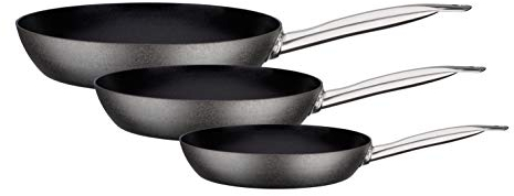 GSW Set di padelle avanti, 3 Pezzi, Carbonio Acciaio Inossidabile, Nero