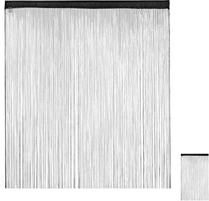 Relaxdays 1 x Fadenvorhang schwarz, kürzbar, Fadengardine, Tunneldurchzug, für Türen & Fenster, Fransenvorhang, 145x245, Black