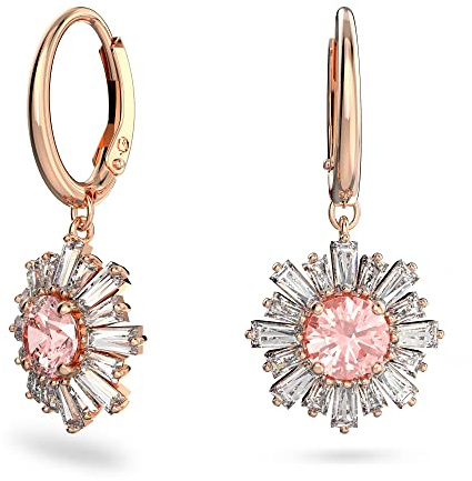 Swarovski Boucle d'Oreilles Sunshine, motif soleil, pierre rose entourée de morganite blanche, monture plaqué or rosé