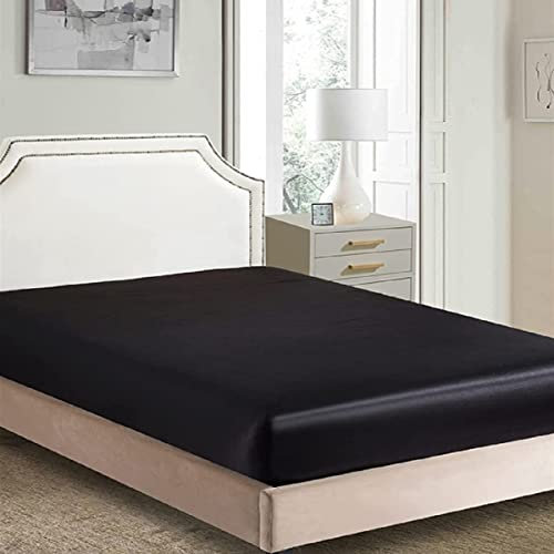 Nur seidiges Satin-Spannbetttuch, klassisch, luxuriös, seidig weich, einfarbig, Doppelbett (140 x 190/200 + 30 cm)