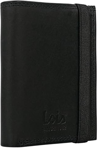 Lois - Cartera de Piel para Hombre - Cartera Hombre Piel con Monedero Interior y Tarjetero, diseño Slim, Cuero auténtico, Regalo Elegante. Proteccion RFID, Negro