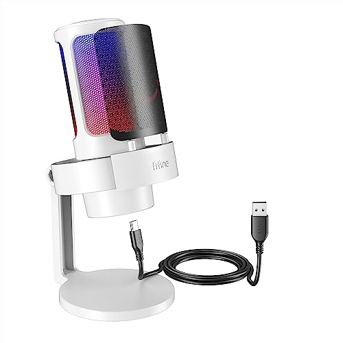 FIFINE USB Mikrofon PC, Gaming Mikrofon für Streaming Podcast Studio, Microphone USBC für PS4 PS5 MAC mit RGB-Steuerung, Stummschalter, Kopfhöreranschluss, Popfilter