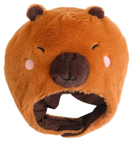 LOGOFUN Plush Capybara Headgear Stuffed Capybara Headwear Furry Animal Hat Adorable Animal Headwear for Cosplay Party Costume Accessories