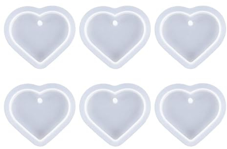 6 moldes de Silicona con Forma de corazón, Resina epoxi - Moldes para Llaveros, Colgantes, Fundición y Manualidades - Moldes de Cristal con Agujeros para Artesanía Creativa, 6 x 5,5 x 4 cm