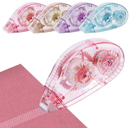 Glue Roller Tape, 4 Pack Double Side Tape Dispenser, 8mx8mm Adhesive Glue Roller Tape for Crafting, Cards, Photo, Journal, Scrapbooking Supplies