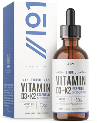 Vitamin D3 K2 Drops - High Strength Vitamin D3 4000 IU & Vitamin K2 25mcg – 30ml (600 Drops) - Liquid Vitamin D 1000IU per Drop - MCT Oil Base - By Alpha01