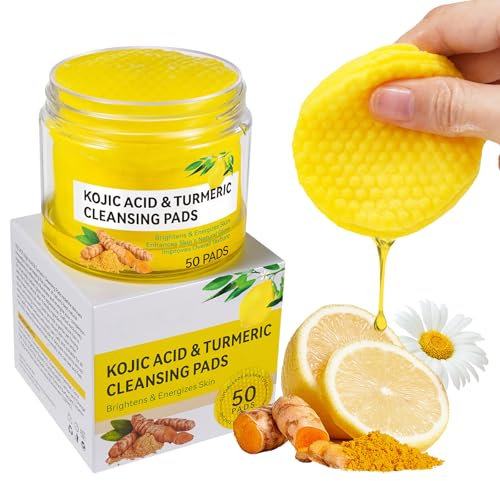 Kojic Acid and Turmeric Cleansing Pads for Dark Spots - Face & Body Treatment With Vitamin B5, Exfoliating for All Skin Types - 50 Pads