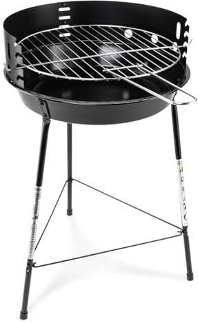 BBQ Holzkohle-Grill kleiner Rundgrill Mobiler Holzkohlegrill für 2 bis 3 Personen Grillfläche ca. Ø 32 cm Kohlegrill Sicherer Stand dank 3 stabiler Beine Schwarz/Rot