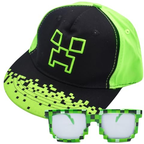 Miinnecraft Gorra de Béisbol para Niños, 2PCS Conjunto de Gorra de Béisbol y Gafas de Sol Sombrero de Sol Gorra de Beisbol Bordada Sombrero Transpirable Ajustable Anime Moda Gorra para Vacaciones