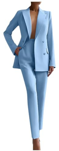 2025 Women's Solid Long Sleeve Suit Pockets Trousers Suit Elegant Suit 2-Piece Women's Elegant Suit, blue, XL
