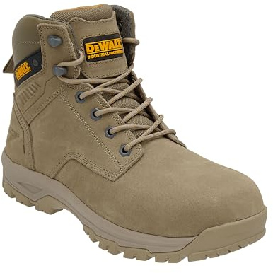 DEWALT Cranson Stone Bottes de travail de sécurité pour homme, 5 pouces en cuir nubuck, coque en acier, résistantes au glissement (Pierre, Système de taille de chaussures UK, Adulte, Homme, Numérique