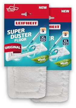 Leifheit Housse Anti-poussière SUPERDUSTER Floor Profi XL, Lot de 2, mop Balai en Microfibre Lavable pour carrelage, stratifié et parquet, Balai à Plat pour sols secs, Laver au Lieu de Jeter