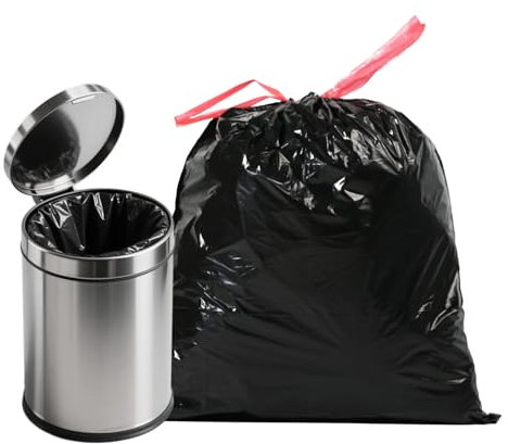 OKKEAI Sac Poubelle 10L Noir, 60 Petits Sacs Poubelle avec Liens Coulissants, Sachets Prédécoupés à Retrait Facile, Résistants et Anti-Fuites, Idéal pour Salle de Bain, Bureau, Chambre