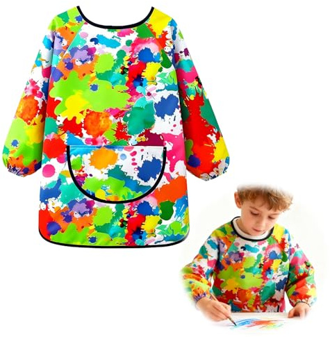Sariputa Tablier Peinture Enfant, Blouse Peinture Enfant Imperméable 7-12 Ans, Couleurs Vives Tablier En-fant avec Poches et Manchees Longues, pour L'école Activités Peinture Cuisine (130-150cm)