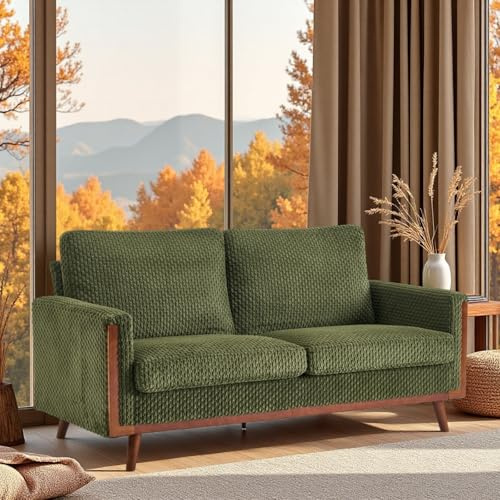VINGLI 68' W Comfortable Mid Century Loveseat, Two Seater Sofa with Spring Support & Solid Wood Frame, Corduroy Fabric Small Couch for Living Room, Small Space, Bedroom, Green