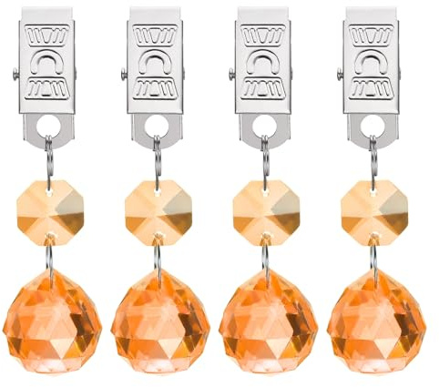 QUARKZMAN 4 Piezas De Pesos para Mantel, Pesos para Cubierta De Cristal con Clip De Metal, Colgante De Peso para Cortina En Forma De Bola Transparente De 20mm para Decoración (Ámbar)
