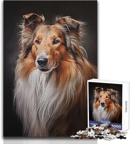 Puzzle da 1000 pezzi per adulti con cane da pastore scozzese, gioco di abilità educativo interattivo, ottima idea regalo significativa, dimensioni 38x26cm