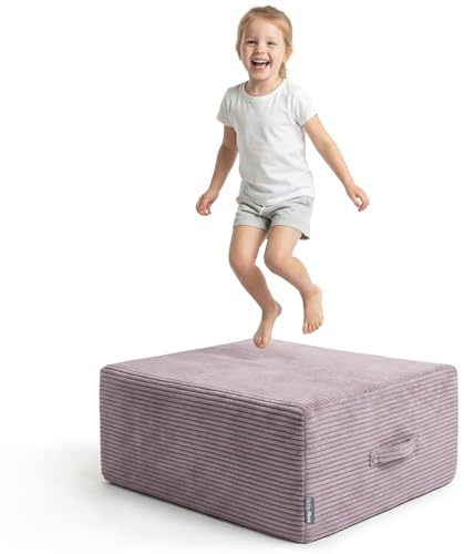 KiddyMoon Mini Trampolin Interior Ninos Cojin Puf 2 En 1 Muelles Funda Extraible Tejido Acanalado Dos Asas Desde 3 Anos, Violeta,Trampolin