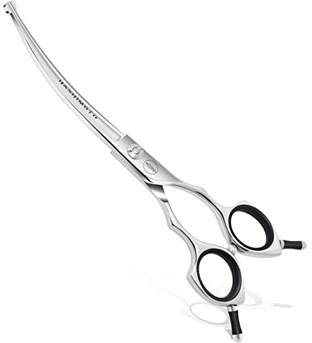 HASHIMOTO Dog Scissors for Grooming, Curved Dog Grooming Scissors with Safety Round Tips, 6.5 inch, Curved Blade, Light Weight, No Stabbing with Blunt Tip.