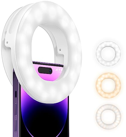 ATUMTEK Anillo de Luz Selfie para Teléfono con 3 Temperaturas de Luz, Anillo de Luz Recargable Portátil con Clip y 48 Leds para Móvil, Portátil, Reuniones en Zoom, Maquillaje, Videollamadas, Selfies