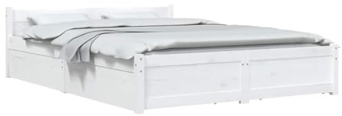 vidaXL Bett mit Schubladen Holzbett Massivholzbett Bettrahmen Bettgestell Doppelbett Schlafzimmerbett Schlafzimmermöbel Weiß 120x200cm