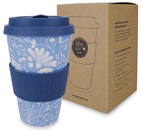 Morgenheld Coffee-to-go Becher Flower 380ml | Porzellan Kaffeebecher mit Silikondeckel, BPA-frei, nachhaltiger Trinkbecher mit Deckel, plastikfrei verpackt | Perfekt für Kaffee, Tee & unterwegs