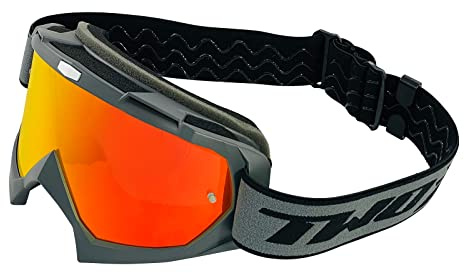TWO-X Cross-Brille - Motocross Mit Verspiegeltem Iridium Glas - Kratzfeste Motorrad-Brille für Enduro & Downhill - Modell Race - Grau