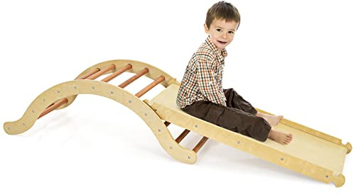 GYMAX 4 in 1 Triangolo da Arrampicata per Bambini, Scala con Rampe in Faggio e Betulla, per Camera dei Bambini, Struttura Resistente, per Bambini 1 Anni + (Naturale)