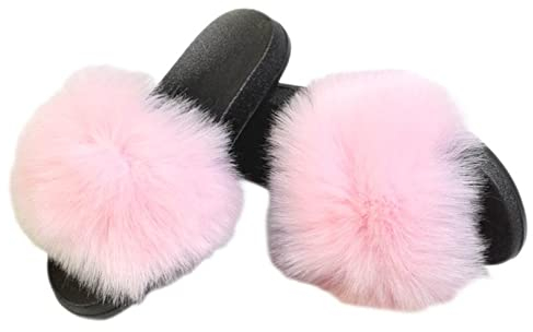 WEAV Pelz Nach Hause Imitation Flip Flops Sommer Damen Plüsch Hausschuhe,rosa-46