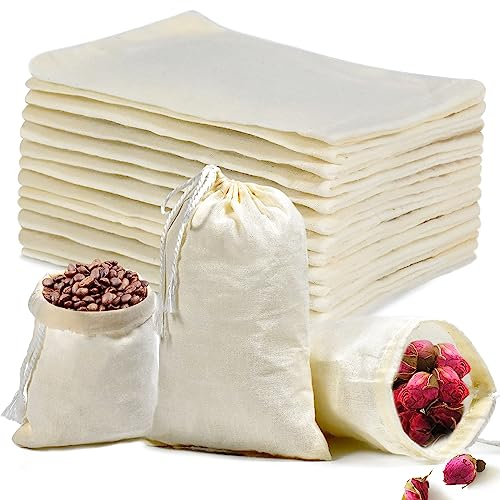Feuerlos 30 Stück Baumwolltasche Klein mit Tunnelzug, 10 x 15 cm Baumwolle Musselin Beutel, Wiederverwendbare Gemüsebeutel für Hochzeiten Partys Milchfilter DIY Basteln Halloween Weihnachten