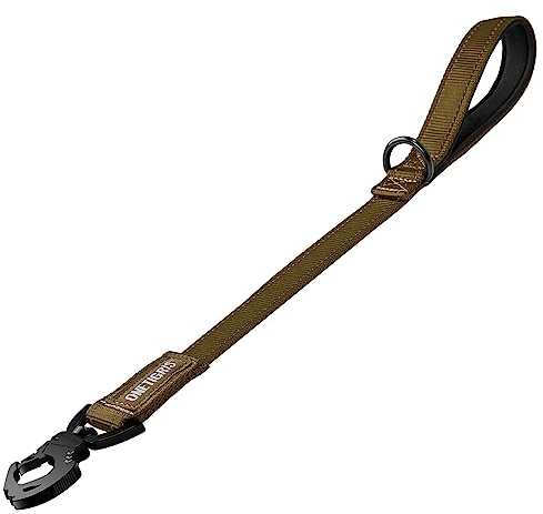OneTigris Bolt Guinzaglio corto per cani 52 cm, con clip in metallo e morbida imbottitura riflettente, in nylon, adatto per cani di taglia media e grande, marrone