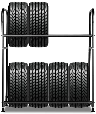Fiqops Reifenständer, Reifenregal 8 Reifen 107 x 46 x 117cm,Felgenbaum für Autoreifen Ladekapazität 180kg,Felgenregal mit Reifenschutzhülle,für Garage,Höhenverstellung Lagerregale für Reifen