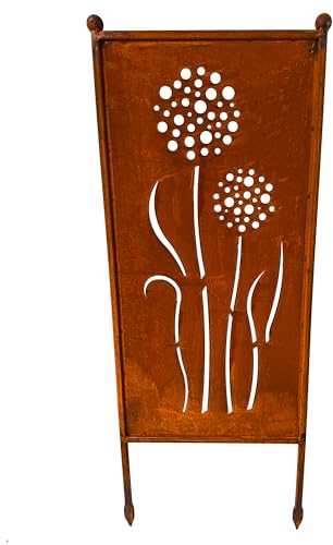 Plaque de jardin en patine à insérer - Décoration de jardin rouillée - Fleurs de pissenlit - Décoration de jardin - Brise-vue