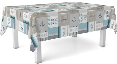 ECOMMERC3 Nappe en Toile cirée rectangulaire Taille 300x140 cm - Style, durabilité et Facile d'entretien pour Votre Table - Nappe en Toile cirée Anti-Taches et imperméable MER